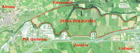 Imagen a&eacute;rea zona proyecto p&oacute;ligono Altsasu/Urdiain